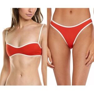 NWT WeWoreWhat Sport Top & Scoop-Waist Bikini Bottom Set, Fiery Red | Medium